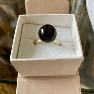 Sterling Black Baltic Amber Ring - Sz 10
